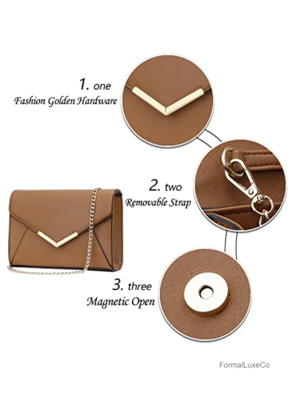 Faux Leather Evening Envelope Clutch Purse with Detachable Chain Strap